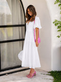 Rüschen Midikleid Elegant V-Ausschnitt Sommer – Maviera