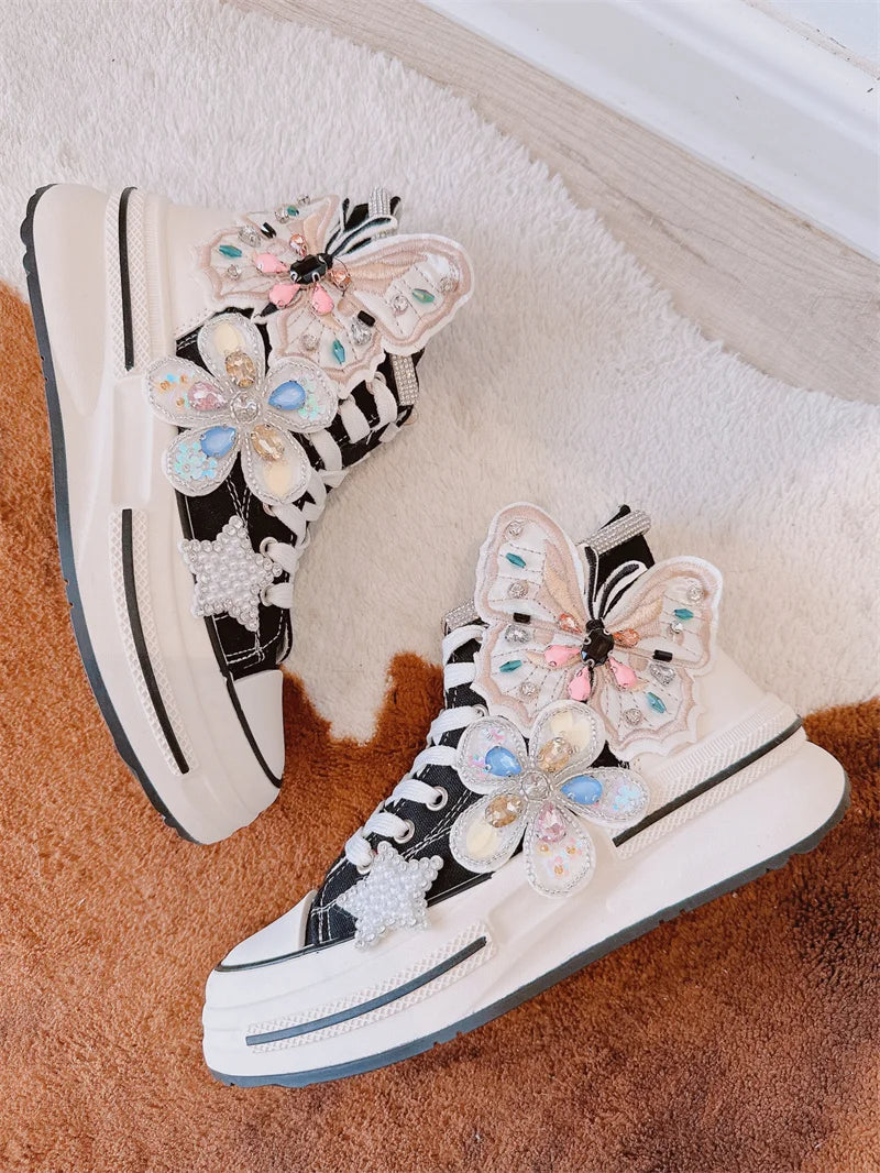 High-Top Canvas-Sneaker mit Blumenmuster – Amelie