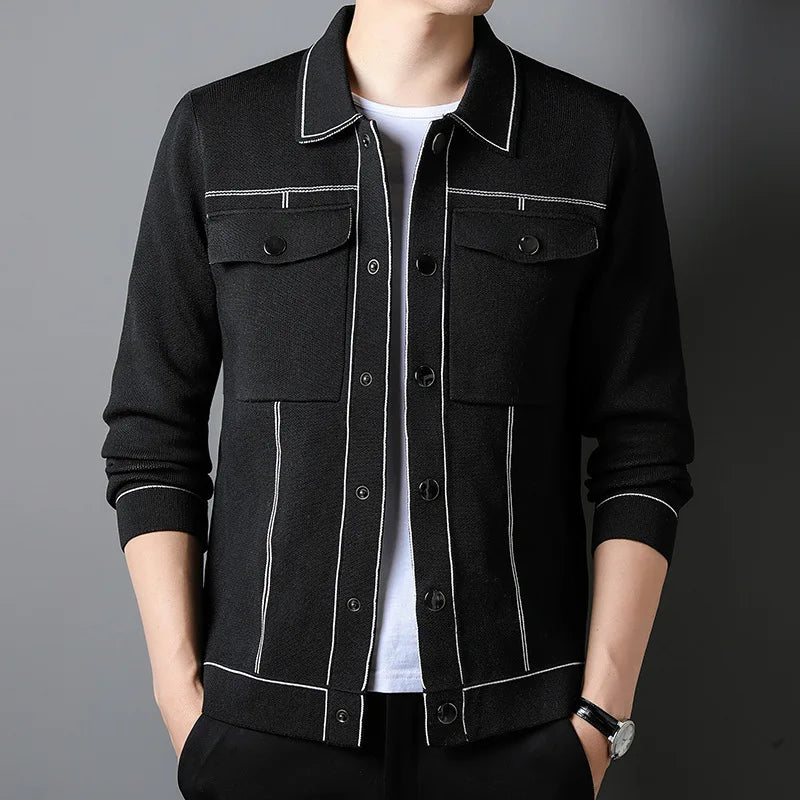Damen Strickjacke mit Kontrastnähten und Druckknöpfen – Lini