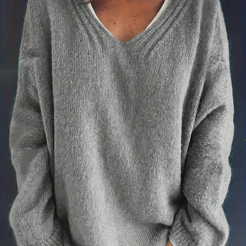 Übergröße V-Ausschnitt Pullover für Herbst und Winter - Lena