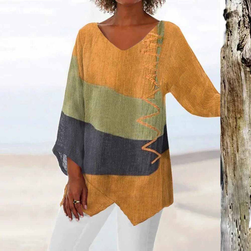 Damen Tricolor Bluse mit Eleganz Look – Ravelle