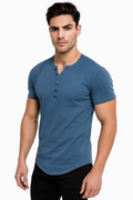 Kurzarm-Henley-Shirt Herren Freizeit Baumwolle-Elastan – Dennis