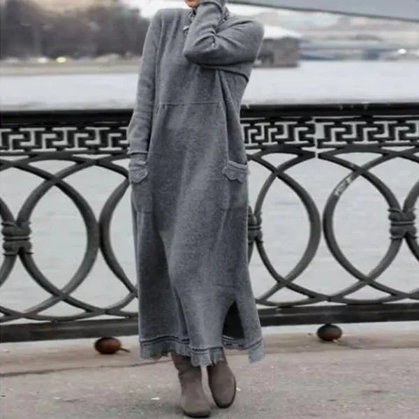 Langes Damenkleid mit warmer Passform für Herbst – Mirella