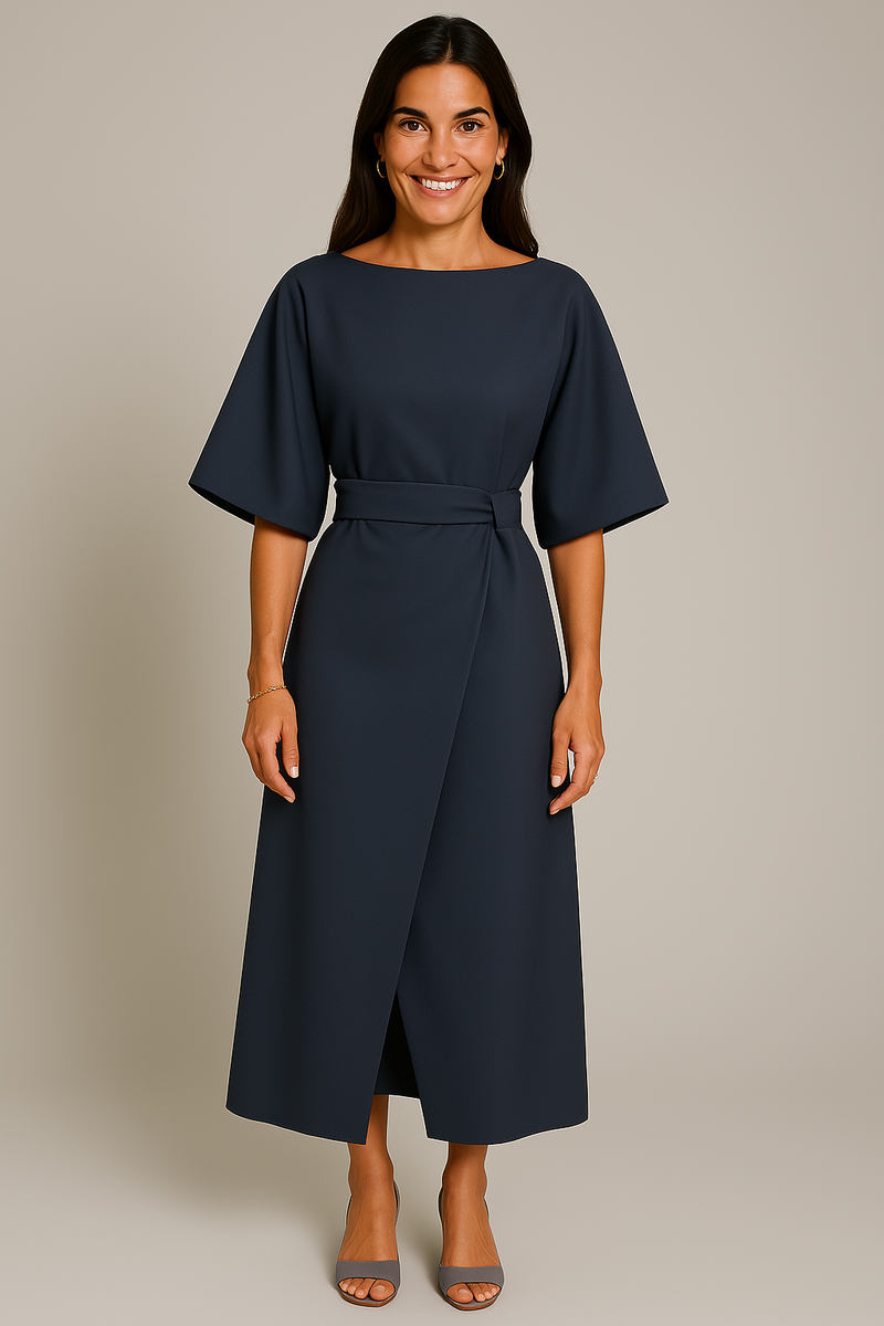 Romantisches Kleid mit Gürtel Damen knielang – Livia