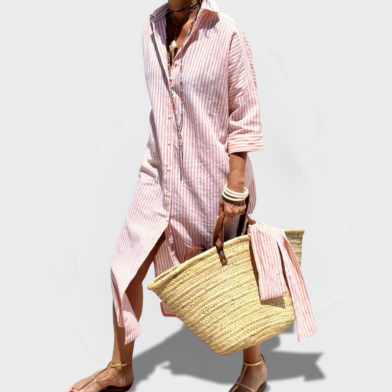 Gestreiftes Hemdkleid mit Schnürung und Taschen – Mariva