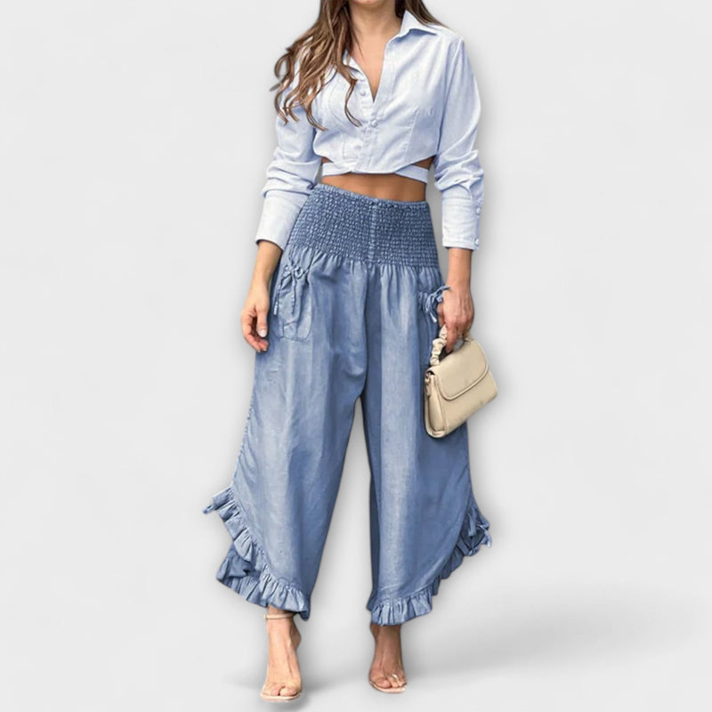 Damen Leinenhose Raffung Elegant Sommer Look – Valesira