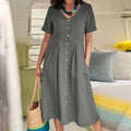 Knopfkleid Damen locker elegant V-Ausschnitt Sommer – Selina
