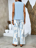 Zweiteiler Damen Set mit Pflanzenmuster Sommer – Elorina