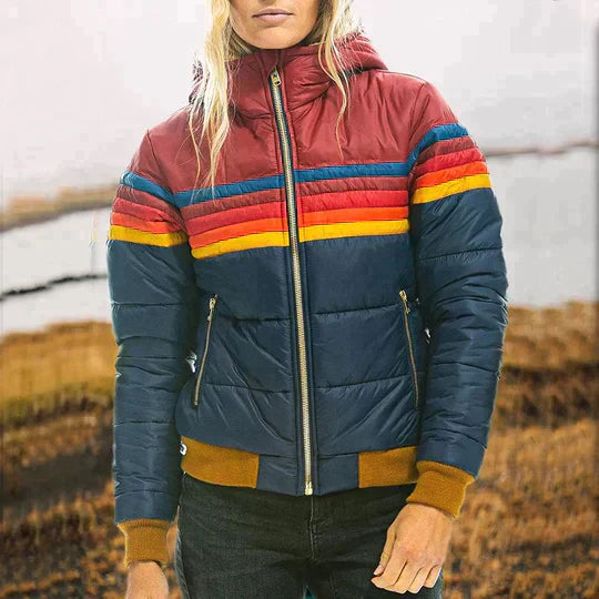 Warme Retro Winterjacke mit Kunstfellkapuze – Emilia