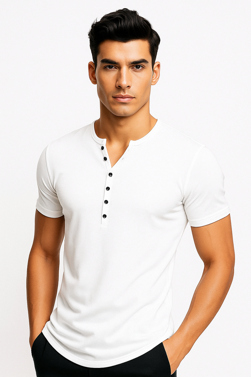 Kurzarm-Henley-Shirt Herren Freizeit Baumwolle-Elastan – Dennis
