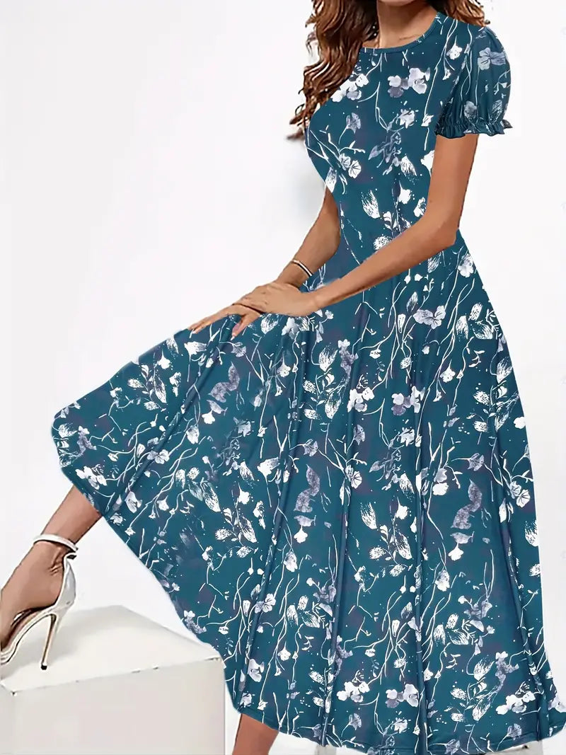 Blumenkleid mit Rundhalsausschnitt und kurzen Ärmeln – Charlene