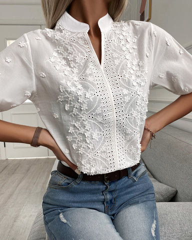 Damen Bluse Klassisch Elegant Blumenstickerei – Anna