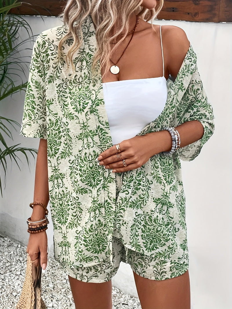 Florales Schnürtop Damen Cardigan-Stil elegant bequem – Fiorenya