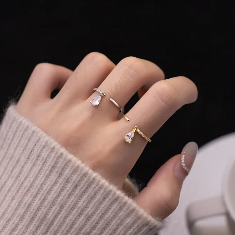 Verstellbarer Wassertropfen-Ring aus Sterlingsilber – Livia