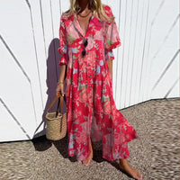 Blumen Maxikleid Damen Sommer elegant halber Ärmel – Emilia