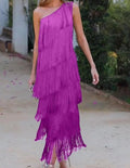 Ein-Schulter Abendkleid mit Fransen Damen – Calenya