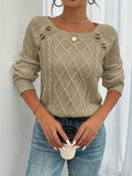 Damen Zopfstrickpullover mit Schulterknöpfen – Evelysa