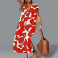 Sommerkleid Damen Locker Elegant V-Ausschnitt Luftig Print – Elvarina