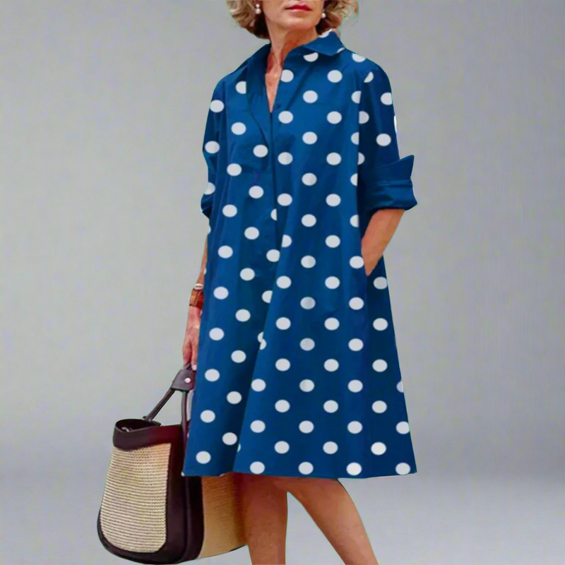 Polka-Dot Midikleid mit Kragen und langen Ärmeln – Evelina