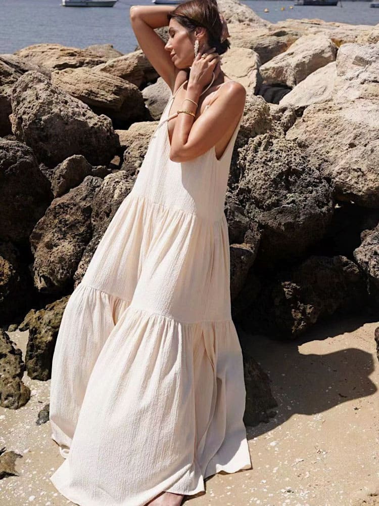 Maxi Sommerkleid Plissee Asymmetrisch Strandlook – Soraya