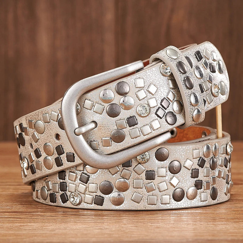 Nieten Gürtel Damen PU-Leder Strass Rock Style – Lena