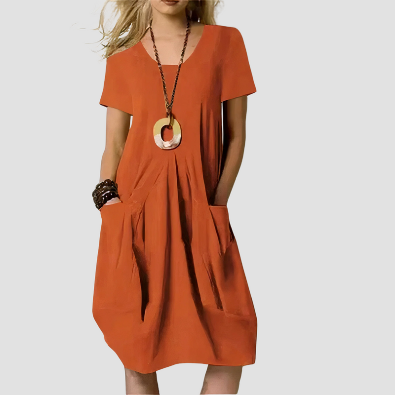 Damen A-Linien Kleid Rundhals Knielang Alltag – Orelina