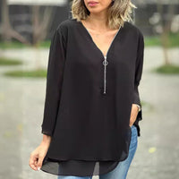 V-Ausschnitt Bluse Damen Locker Luftig Chiffon – Anna