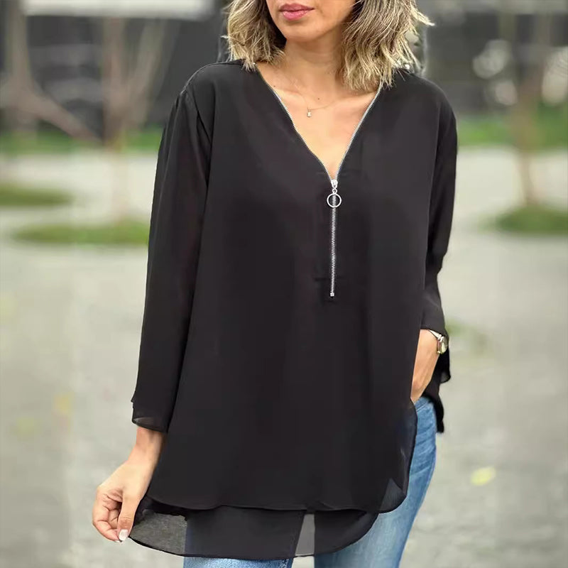 V-Ausschnitt Bluse Damen Locker Luftig Chiffon – Anna