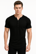 Kurzarm-Henley-Shirt Herren Freizeit Baumwolle-Elastan – Dennis