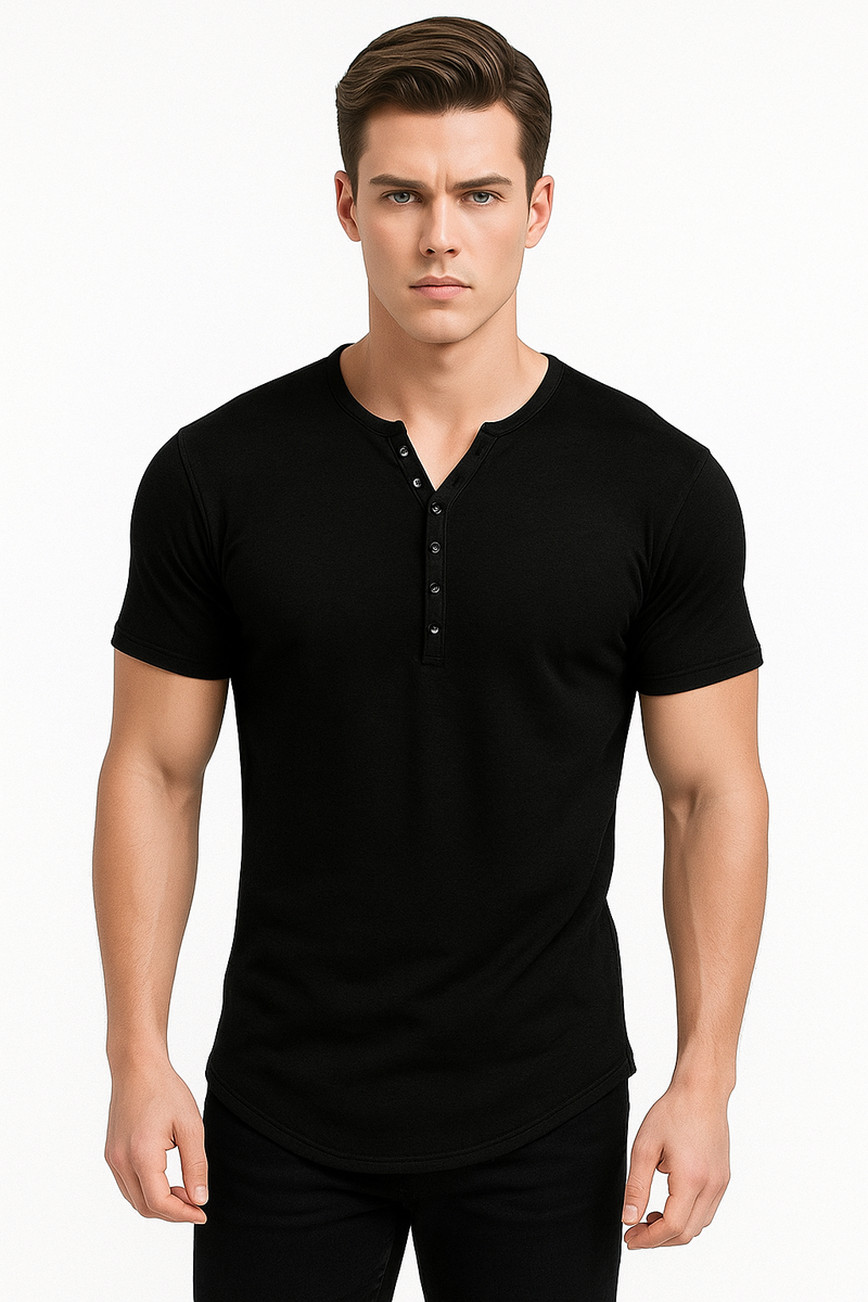 Kurzarm-Henley-Shirt Herren Freizeit Baumwolle-Elastan – Dennis