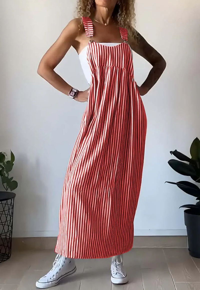 Gestreiftes Damen Kleid Lang Elegant Alltag Komfort – Elvaria