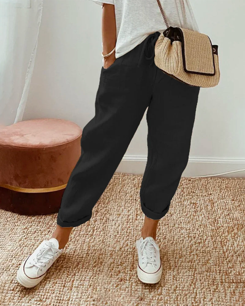 Damen Gerade Leinenhose Mit Hohem Bund – Agatha