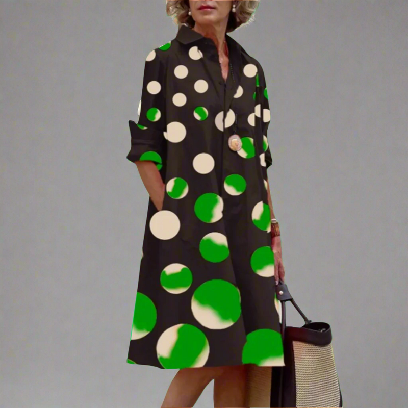 Polka-Dot Midikleid mit Kragen und Taillenschnitt – Elena