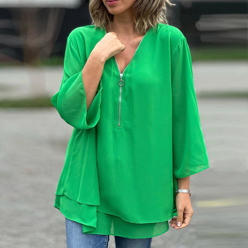 V-Ausschnitt Bluse Damen Locker Luftig Chiffon – Anna