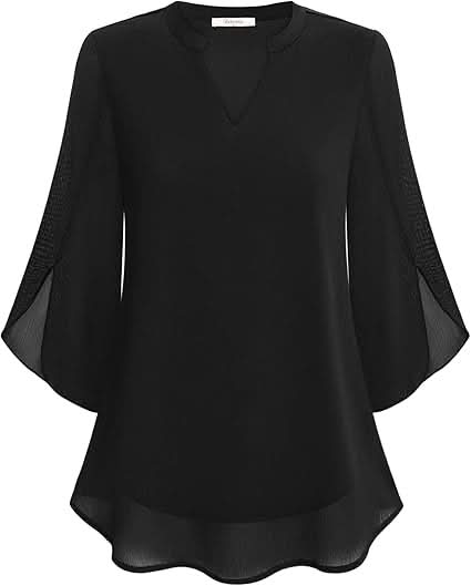 Mehrlagige Damenbluse mit V-Ausschnitt Look – Elvanya