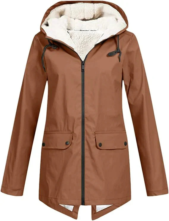 Damen Regenmantel warm mit Plüschfutter für Outdoor – Elenya