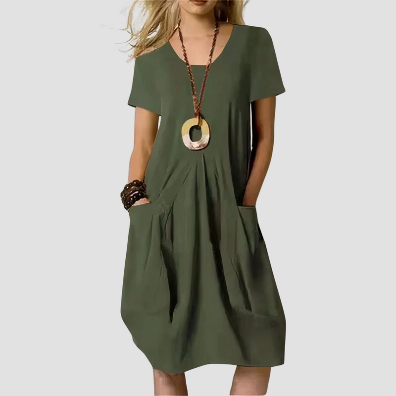 Damen A-Linien Kleid Rundhals Knielang Alltag – Orelina