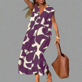 Sommerkleid Damen Locker Elegant V-Ausschnitt Luftig Print – Elvarina