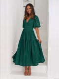 Rüschen Midikleid Elegant V-Ausschnitt Sommer – Maviera
