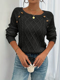 Damen Zopfstrickpullover mit Schulterknöpfen – Evelysa