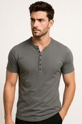 Kurzarm-Henley-Shirt Herren Freizeit Baumwolle-Elastan – Dennis