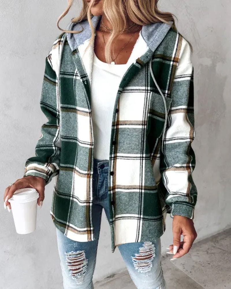 Damen-Kariertjacke mit Knöpfen für jede Saison – Sophie