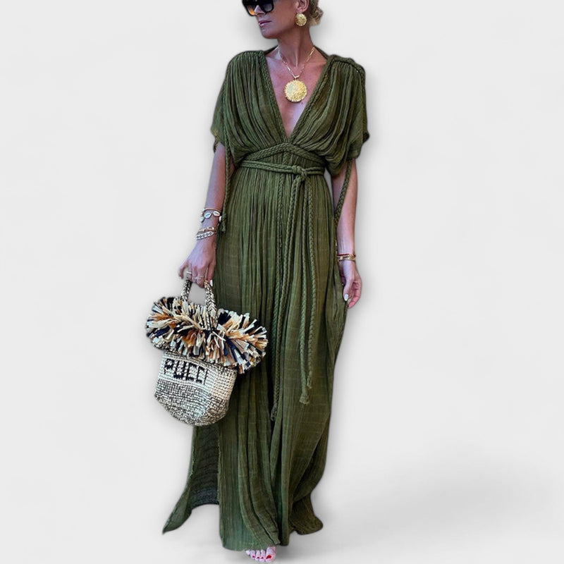 Griechisches Maxikleid mit Wickelstil und Schleife – Calista