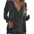 V-Ausschnitt Plus-Size Bluse mit Pailletten – Annelie