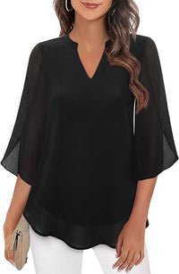 Mehrlagige Damenbluse mit V-Ausschnitt Look – Elvanya