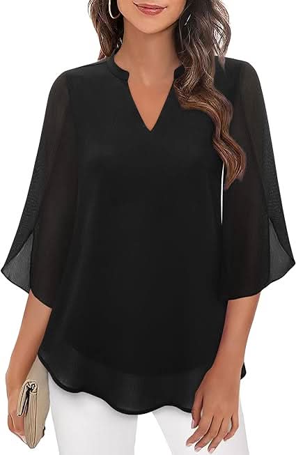 Mehrlagige Damenbluse mit V-Ausschnitt Look – Elvanya