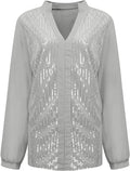 V-Ausschnitt Plus-Size Bluse mit Pailletten – Annelie