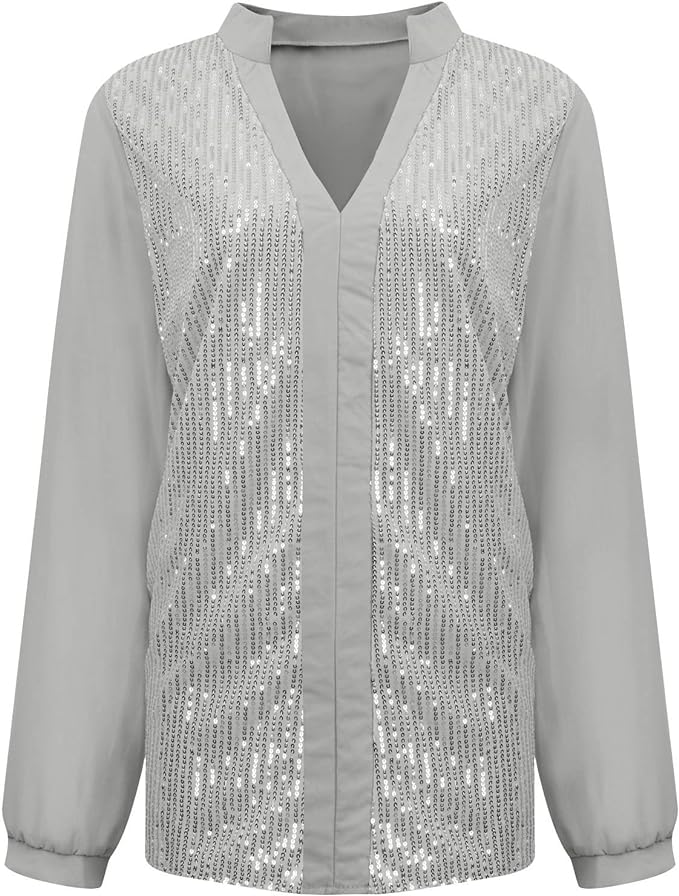 V-Ausschnitt Plus-Size Bluse mit Pailletten – Annelie