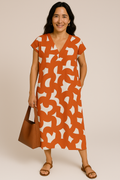 Sommerkleid Damen leicht V-Ausschnitt Muster elegant – Viviana
