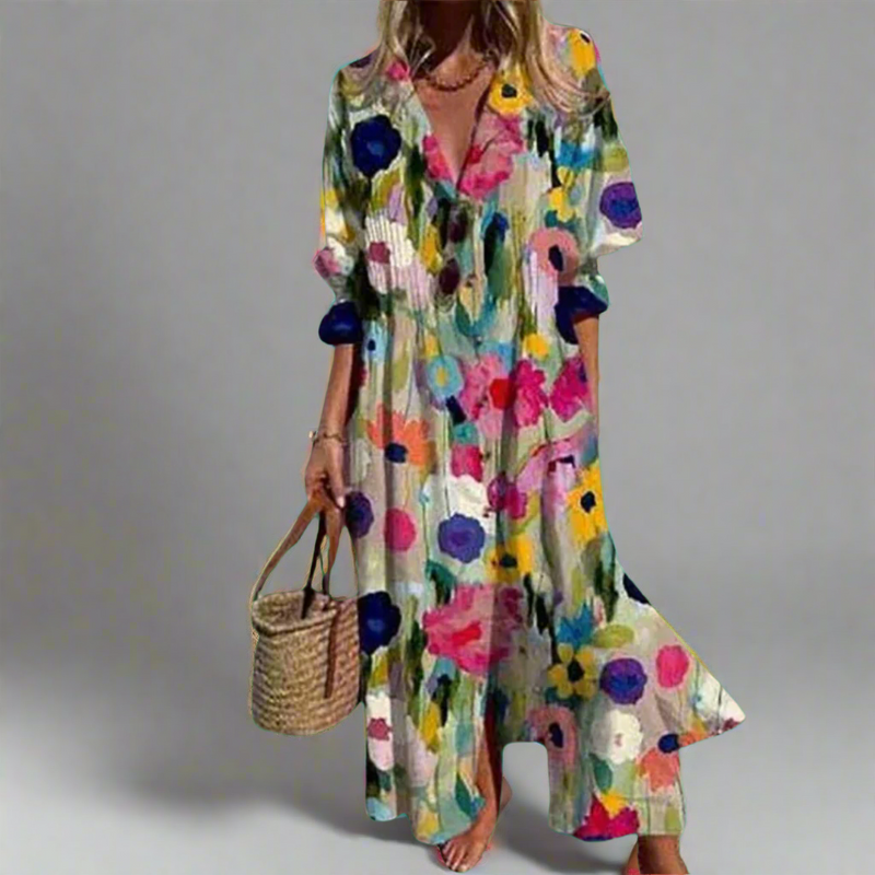 Boho Maxikleid für Damen mit Puffärmeln – Emilia